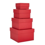Stockroom Plus Red Gift Box Set - 4 Square Nesting Containers, 6.5x6.5x4 to 3.5x3.5x2 in - Lidded Gift & Storage Container...