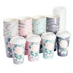 BLUE PANDA Paper Coffee Cups - 16 Oz, 48 Count, 4 Pastel Floral Colors - Disposable Cups with Lids for Hot & Cold Coffee &...