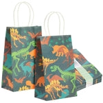 BLUE PANDA Dinosaur Party Favor Bags - 24-Pack, 5.3 x 3.2 x 9 in, Assorted Colors - Skeleton Print Kraft Paper Gift Bags W...
