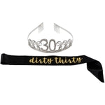 BLUE PANDA 30th Birthday Sash & Rhinestone Crown Set - 1 Count, Metal Alloy - Dirty Thirty Satin Sash & Rhinestone Crown f...