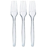 Prestee 100 Count Plastic Forks - Heavy Duty Forks Disposable for Parties, Events, and Catering - Crystal Clear Silverware...
