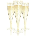 Prestee 100 Gold Plastic Champagne Flutes - 4.5 oz Disposable Champagne Glasses for Toasting at Weddings, Mimosas, Cocktai...
