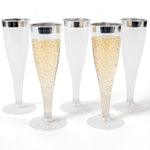 Prestee Set of 24 Silver Glitter Plastic Champagne Flutes - 4.5 oz Capacity - Shatterproof Durable Disposable Glasses - El...