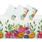 3 Pack Plastic Floral Tablecloth for Wedding, Birthday Party Decorations, 54x108 inch Disposable Rectangle Floral Table Co...