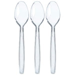 Prestee 100 Pack Clear Plastic Spoons Bulk - Heavy Duty 6" Plastic Silverware Spoons for Weddings, Parties and Catering Ev...