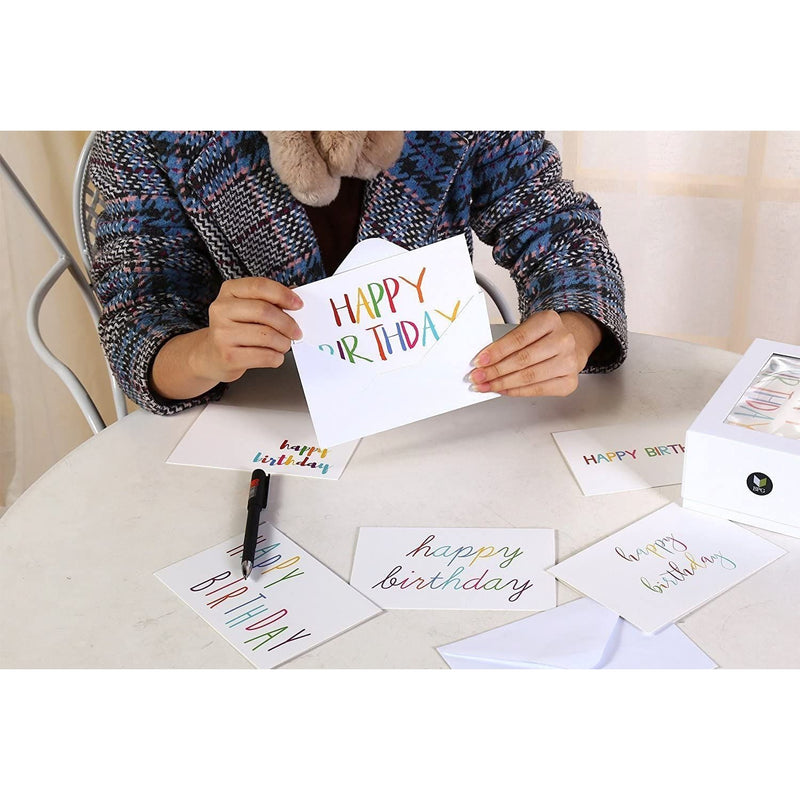 Best Paper Greetings Birthday Cards with Envelopes Bulk Set, 6 Assorted Colorful Rainbow Fonts Designs for Work, Office, Students (4x6 in, 48 Pack)