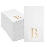 Sparkle and Bash 100 Pack Gold Foil Napkins - Initial Letter B White Monogram Paper for Wedding Reception and Table Decora...