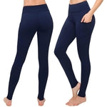 SATINA Navy Blue Leggings with Pockets for Women - High Waisted Yoga Pants - Buttery Soft and Stretchy Fabric - Full Lengt...