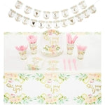 Sparkle and Bash Bridal Shower Tablecloth & Plates Set - 146-Piece, Serves 24, Pink & White Floral - Engagement Party Deco...