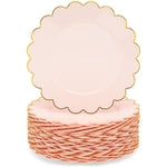 Sparkle and Bash Pink Plastic Plates for Party, 50-Pack - 9 in Pink & Gold Glossy Scalloped Edge - Disposable Heavy-Duty F...
