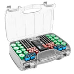 THE BATTERY ORGANISER Storage Case with Tester, Stores & Protects Up to 180 Batteries, Hinge Clear Cover with Locking Lid,...