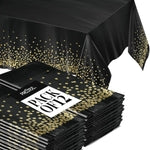 Prestee 12-Pack Black and Gold Dots Disposable Tablecloths – 108x54 Inch Waterproof Plastic Table Covers – Elegant, Heavy-...