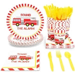 144 Pieces Firefighter Party Decorations, Disposable Dinnerware Set with Firetruck Paper Plates, Red Truck Napkins, Cups, ...
