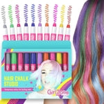 GirlZone Hair Chalk Set Temporary Hair Dye for Kids Ages - 10-Pack Multicolor - Washable Chalk & Gifts