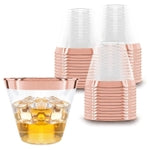 Prestee 100 Rose Gold Plastic Cups - Rose Gold Plastic Cups 9 oz - Party Decorations - Disposable Wine Cup - Clear Cup - B...