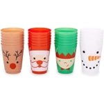 Sparkle and Bash 24 Pack Plastic Christmas Cups for Kids, 4 Xmas Designs - Table Decoration for Holiday Parties, 16 oz