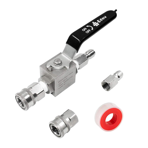 EDOU Direct Ball Valve for High Pressure Washer Hose Kit | 3/8" Male Plug X 3/8" Female Quick Connect | 4,500 PSI Max Working Pressure | Includes replacement Quick Connect and Teflon Tape - image 1