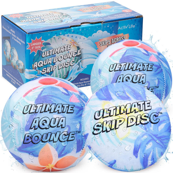 Activ Life The Ultimate Skip Ball, Large 3” - 2 Water Skip Balls with 1 Skip Disc (Color Splatter) - Water Bounce Ball Set for Beach & Pool Games - Fun Summer Toys for Kids, Adults & Families - image 1