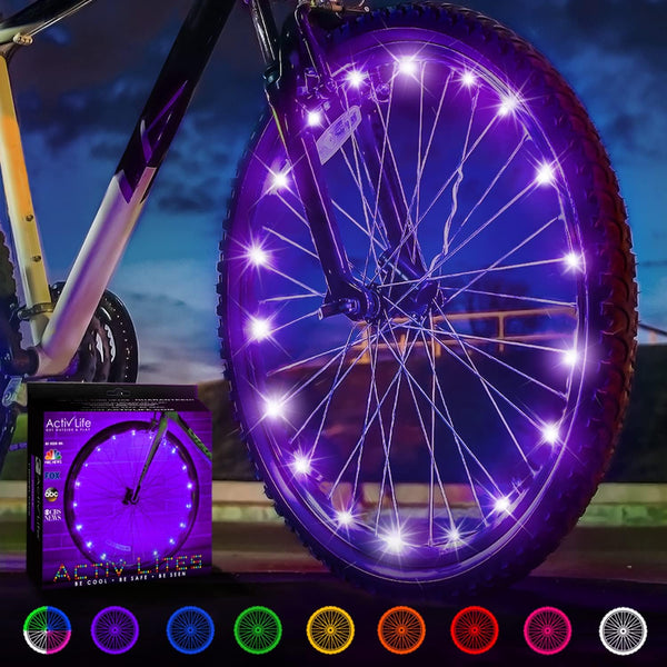 Activ Life LED Bike Wheel Lights with Batteries Included, Get 100% Brighter and Visible from All Angles for Ultimate Safety & Style (1 Tire Pack, Purple) - image 1