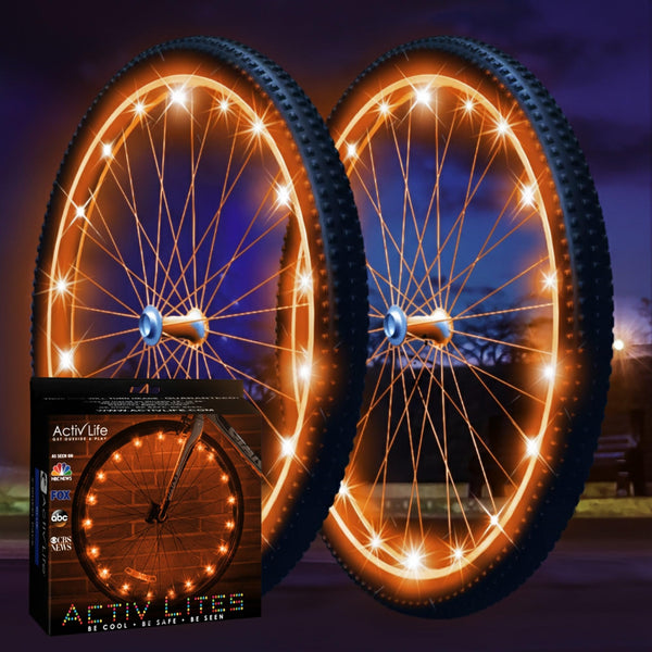Activ Life 2-Tire Pack LED Bike Wheel Lights with Batteries Included, Get 100% Brighter and Visible from All Angles for Ultimate Safety and Style (Orange) - image 1