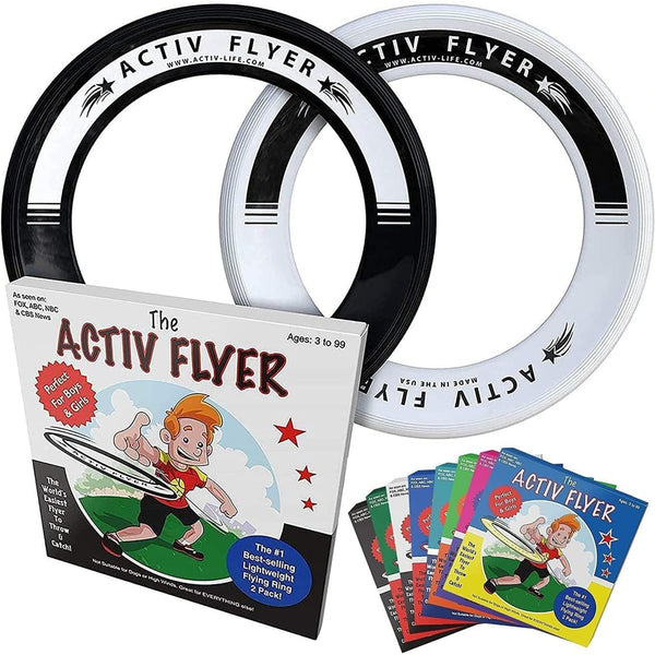 Activ Life 2 Pack Flying Rings for Kids, Fun Beach Toys, Gifts for Boys & Girls Aged 3-14, Cool Family Outdoor Games, Play at Playground, Easter Basket Fillers Birthday Presents, White/ Black - image 1