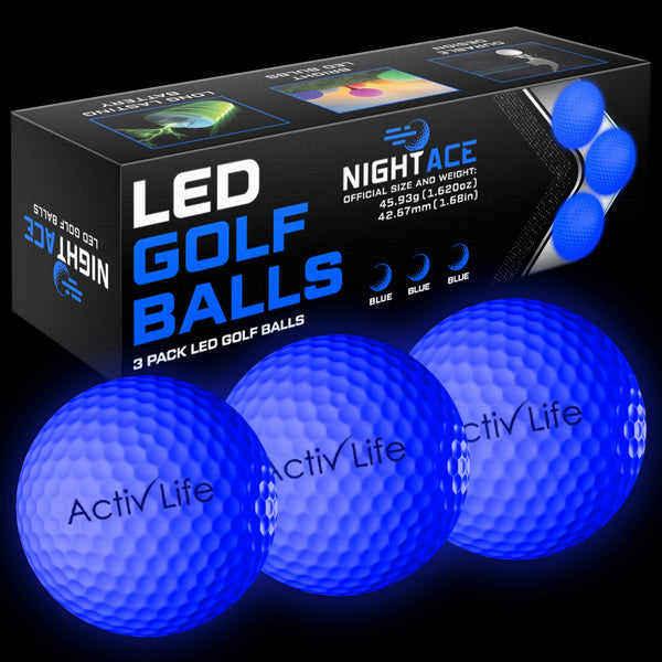 Activ Life LED Golf Balls (3 Blue) Best Glow in the Dark Golfer for Men and Women Night Golfing Unique Novelty Cool Basket - image 1