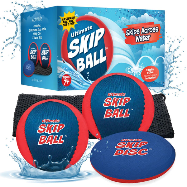 Activ Life The Ultimate Water Skip Ball (2 Pack), Water Bouncing Toys, Fun Games at Beach, Lake, Swimming Pool, Easter Basket Stuffer Gifts for All Ages Kids & Family, Red/Blue with Skip Disc - image 1