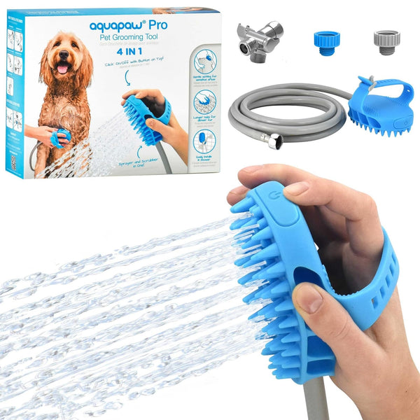 Aquapaw Dog Bath Brush Pro & Dog Shower Attachment - Large Silicone Rubber - Sprayer & Scrubber in One with 8ft Hose Attachment & Shower Wand for Bathing - Pet Bath Supplies - image 1