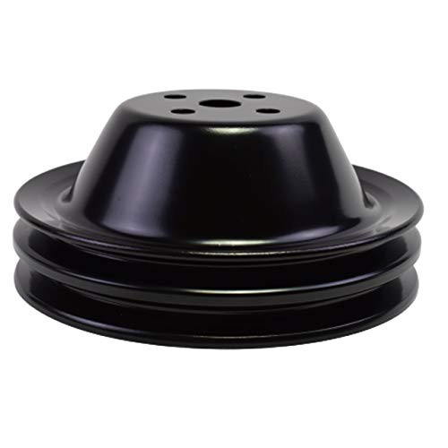 A-Team Performance Water Pump Pulley, Double-Groove Short Water Pump - Black Steel - Compatible with Small Block Chevy - 6.6 in V-Belt - SBC 262-400 Engines - image 1