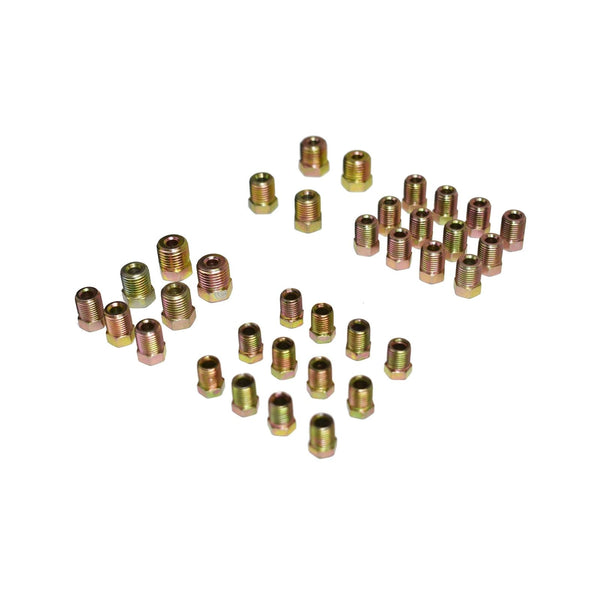 A-Team Performance Brake Line Fittings Kit - Universal Gold 35-Piece, 3/16 In & 1/4 In Tube - Inverted Flare Zinc-Coated Adapters for Automotive Brake Line Repair - image 1
