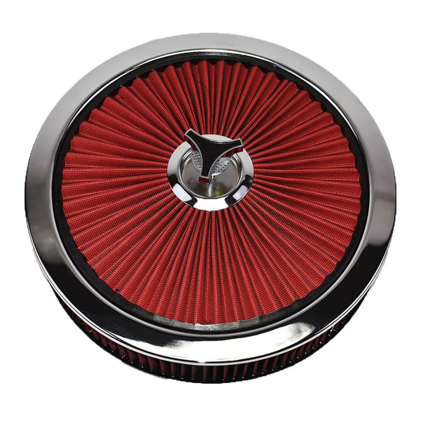 A-Team Performance High-Flow Air Cleaner Assembly - 14x3in, Red Chrome Top & Base Red Air Cleaner Element - Performance Auto Parts & Replacement Filter - Compatible with Chevrolet, GMC & Ford - image 1
