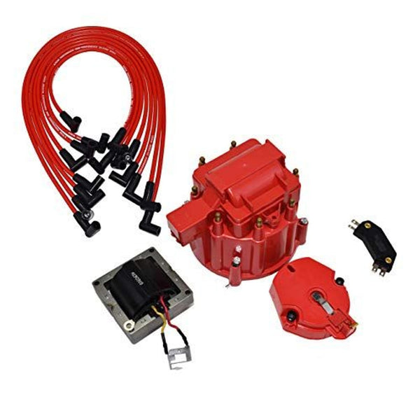 A-Team Performance Distributor Cap Rotor Kit & Spark Plug Wire Kit - 65 kV Coil-In-Cap - Compatible with Chevrolet SBC 262-400 V8 engines - image 1
