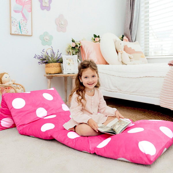 Butterfly Craze Floor Pillow Case - Versatile Floor Lounger Cover & Seating Cushions - Kids & Adults Bed - Easy-Clean Machine Washable & Sleeping Pad Compatible - King, Polka Hot Pink, Ages 3+ - image 1