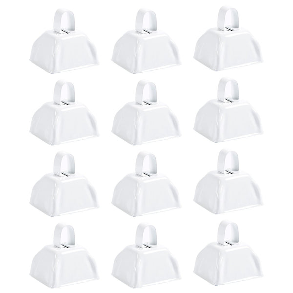 BLUE PANDA 3-Inch White Iron Cowbells - Noise Makers for Sporting Events - Portable Handled Cheer Noise Makers - Resonant Loud Cow Bells - White, Pack of 12 - image 1