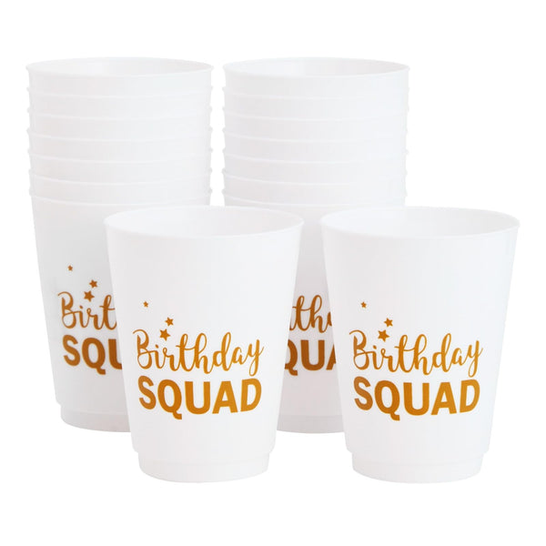 BLUE PANDA Birthday Cups for Women - White, 16 Oz, 16 Pack Reusable Plastic Tumblers - Birthday Crew Cups & Adult Party Favors for Girls Night - image 1