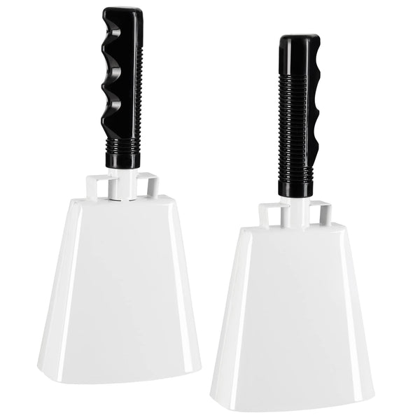 BLUE PANDA 2 Pack Cow Bells - Cowbells for Sporting Events - Percussion Noise Makers with Handle for Football Games, Stadiums (White Cowbell) 9.5-inch Cow Bell - image 1