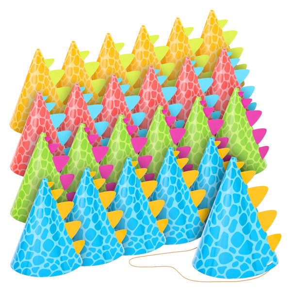 BLUE PANDA Dinosaur Party Hats - 24 Pack, Multicolor T-Rex Cone, One Size Adjustable - Birthday & Party Hats for Kids & Toddlers - image 1
