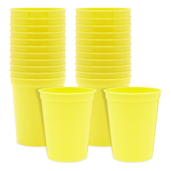 BLUE PANDA Yellow Cups - Stadium Style, 16 Oz, Pack of 25 - Reusable Plastic Party Cups - image 1