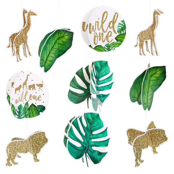 Blue Panda Jungle Safari Birthday Decorations - 24-Piece, 6-7 in Hanging Cutouts - 3D Jungle Animal Party Supplies for Baby Shower & Safari Nursery Decor - image 1