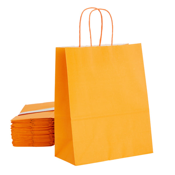 25-Pack Orange Gift Bags with Handles, 8x4x10-Inch Paper Goodie Bags for Party Favors and Treats, Birthday Party Supplies - image 1