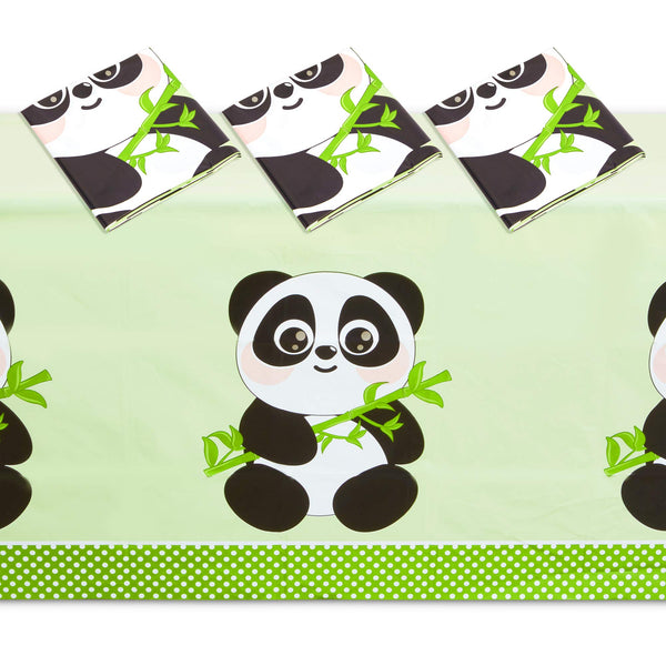 Blue Panda Panda Tablecloth - 54 x 108 in, Green, 3 Pack - Plastic Tablecloth - Disposable Table Cover for Panda Birthday Party Decoration & Theme - image 1