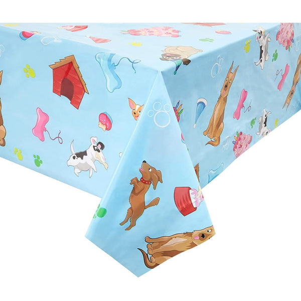 Blue Panda Birthday Tablecloth Puppy Dog Theme - 54 x 108 in, Blue, Pack of 3, Rectangular - Disposable Plastic Table Cover with Dog Print for Doggy Party Decor - image 1