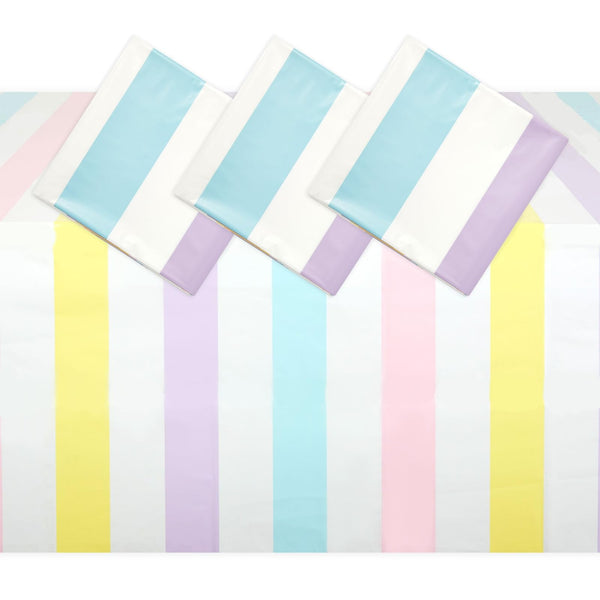 BLUE PANDA 3-Pack Pastel Striped Party Tablecloths - 54 x 108 Inch Rectangular - Disposable Plastic Table Covers for Ice Cream Party Decorations & Kids Birthday Photo Backdrop - image 1