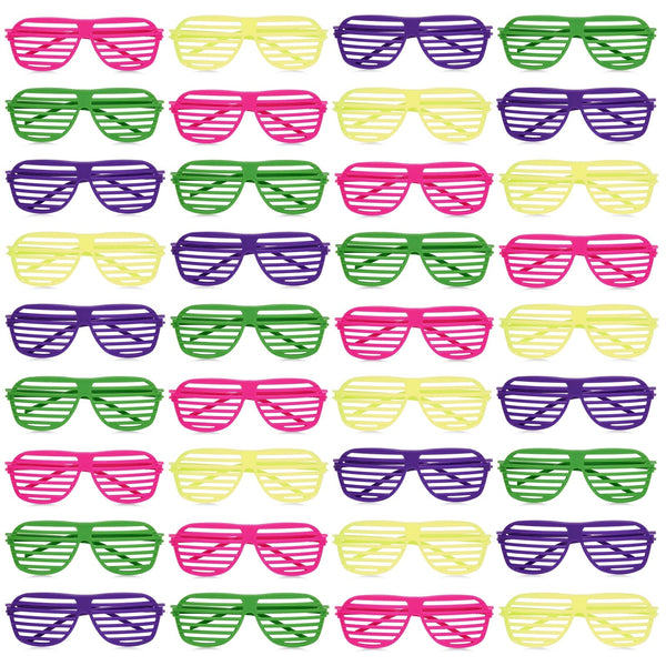 BLUE PANDA Photo Booth Spring Sunglasses Bulk - 36 Pack, Medium, Yellow, Purple, Pink & Green, 80s Style - Neon Shutter Sunglasses for Adults & Kids, Party Shades & Party Favors - image 1