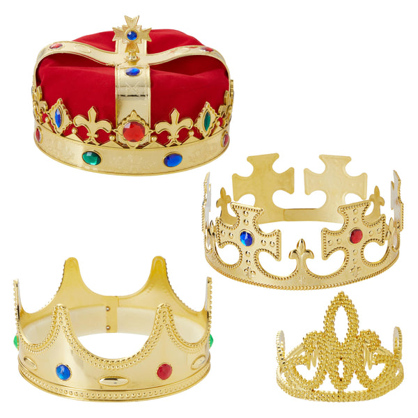 BLUE PANDA 4-Pieces King and Queen Crowns Set - Gold Crowns and Tiara for Royal Theme Birthday Party Costume Accessories and Photo Booth Props - Props For Photobooth - image 1