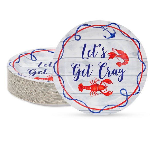 48 Pack Lets Get Cray Seafood Boil Plates for Crawfish Boil Party Supplies (7 x 7 In) - image 1