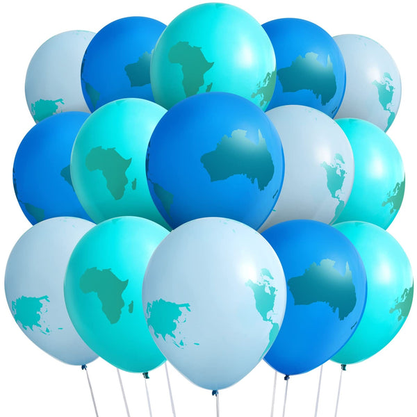 BLUE PANDA Travel Globe Balloons - 12 In, 50 Pack, Blue & Green - Earth Day Party Favors & Classroom Decorations - Latex Earth Globes for World Theme Party - image 1