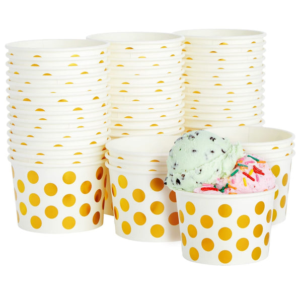 BLUE PANDA Snack Cups - 8 oz, Gold Polka Dot, 50 Pack - Paper Ice Cream Bowls & Ice Cream Sundae Bowls - Disposable Dessert Cups - image 1