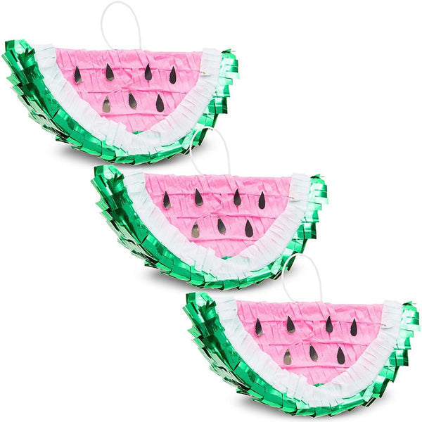 3-Pack Mini Watermelon Slice Pinatas for Birthday Decorations Summer Holiday (6.25 x 3 in) - image 1