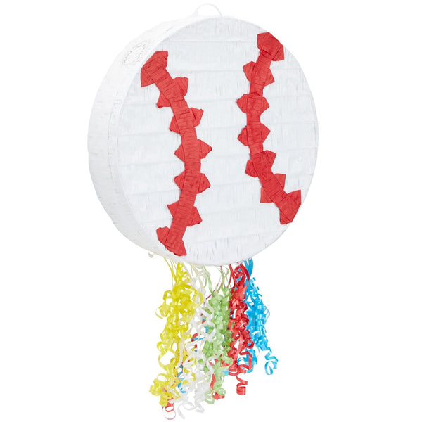 BLUE PANDA Baseball Pinata - 12.75 x 3 In, White & Red - Pull String Pinata for Baseball Birthday Party & Sports Theme - image 1